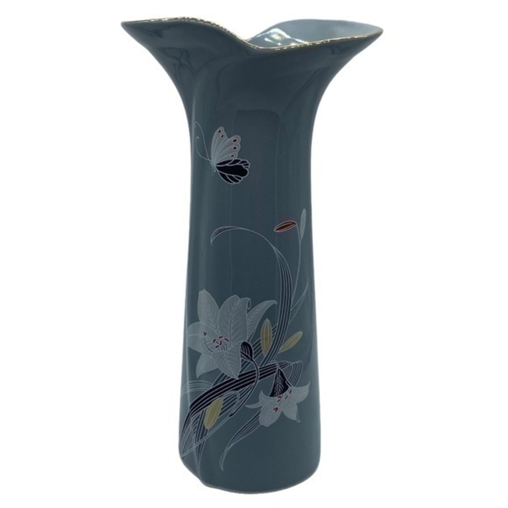 Vintage Fine China Floral With Butterfly Gold Silver Accent Vase Made in Japan